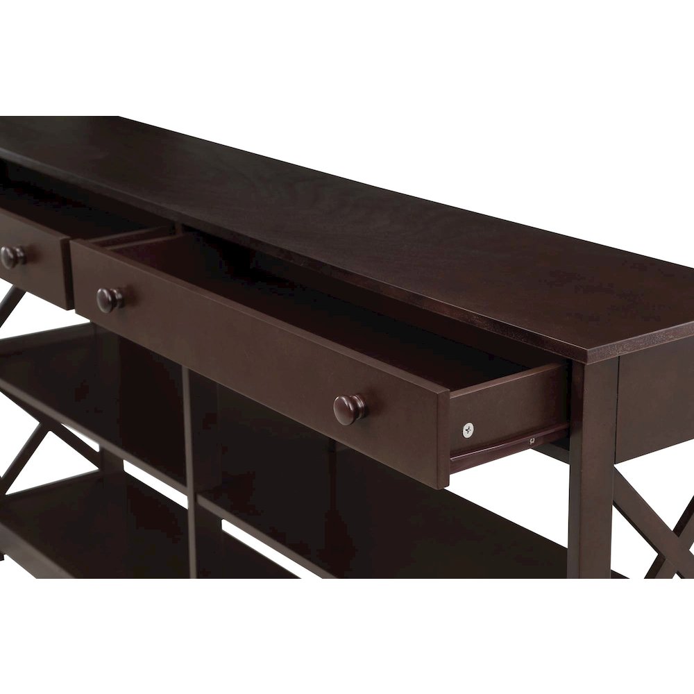 Oxford 2 Drawer 60 inch Console Table with Shelves. Picture 4