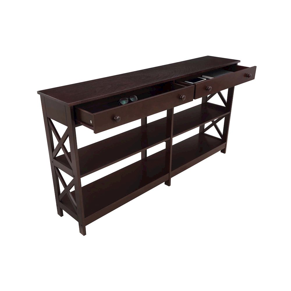 Oxford 2 Drawer 60 inch Console Table with Shelves. Picture 3