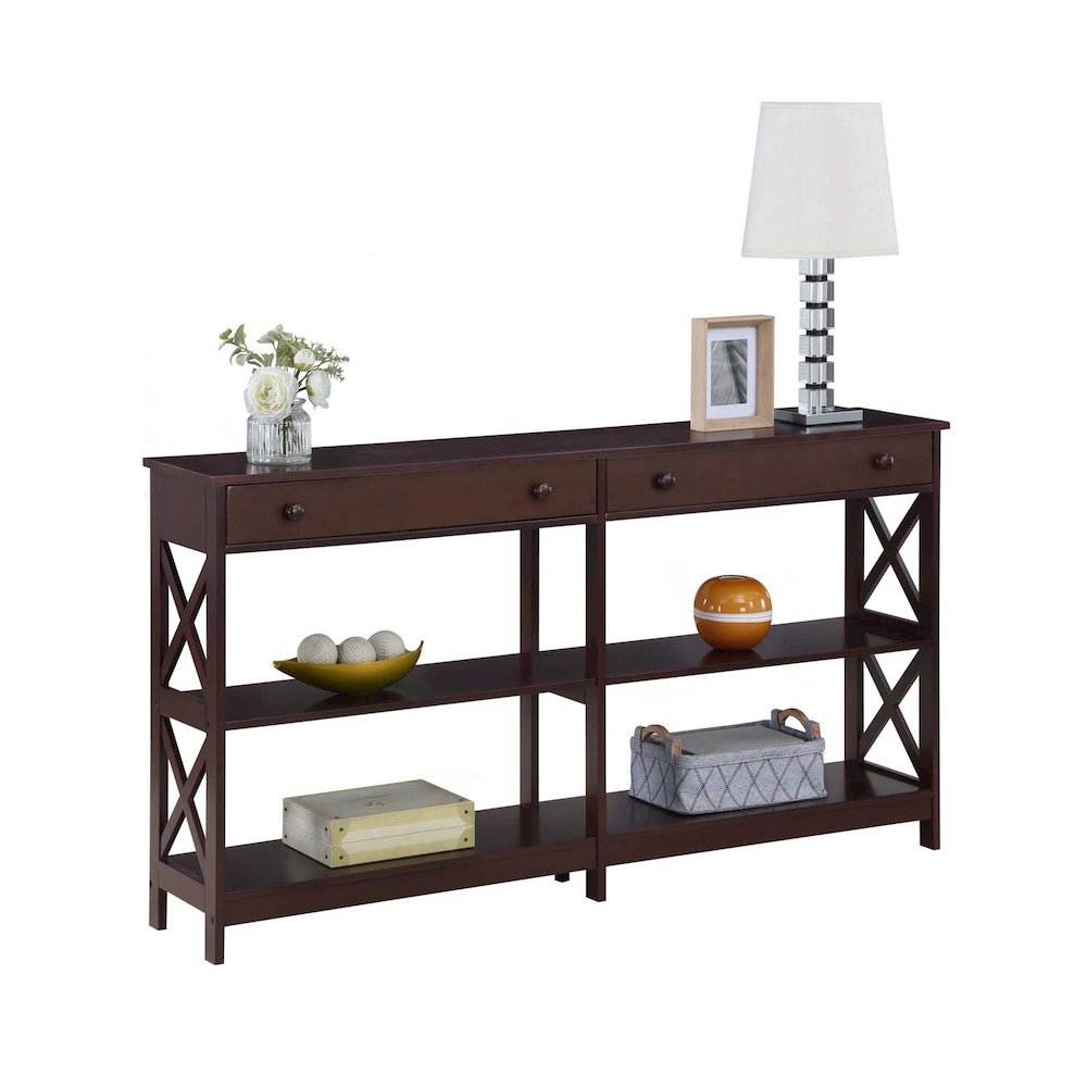 Oxford 2 Drawer 60 inch Console Table with Shelves. Picture 2