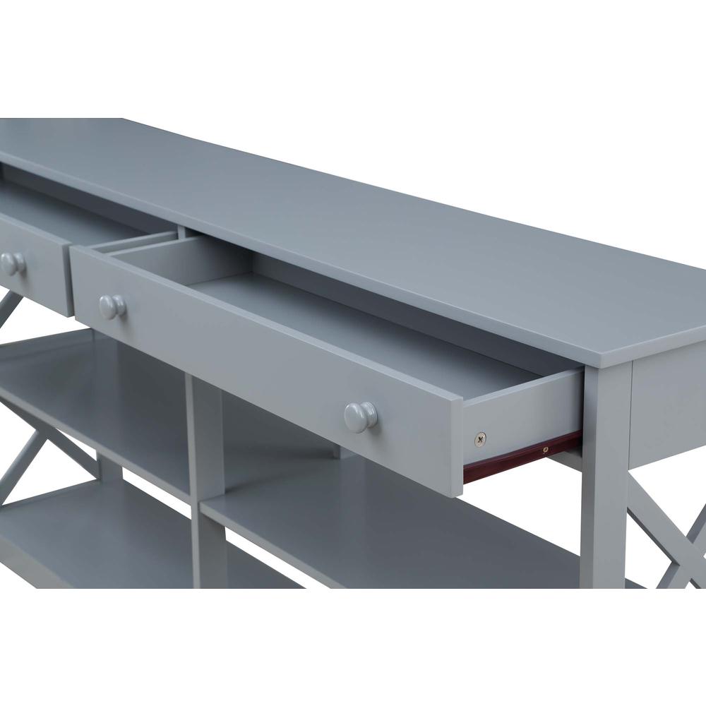 Oxford 2 Drawer 60 inch Console Table with Shelves, Gray. Picture 5