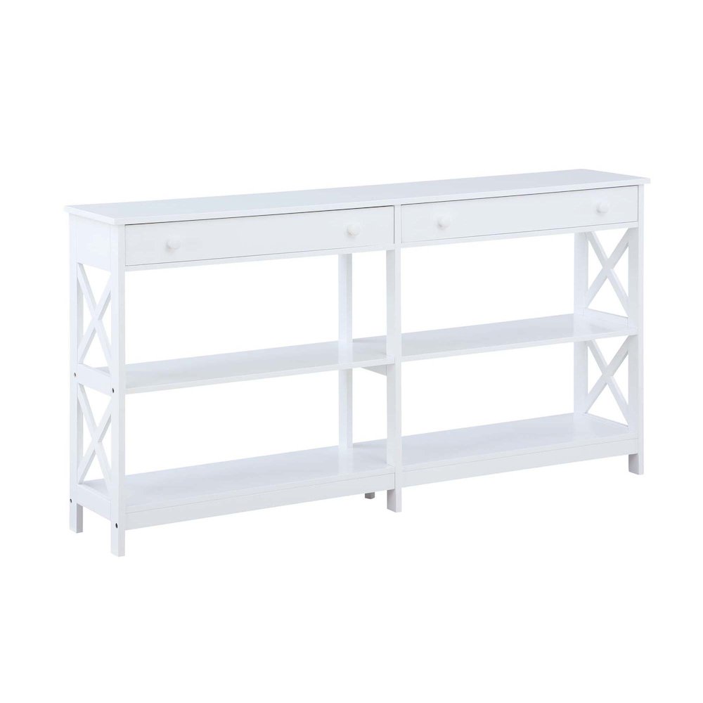 Oxford 2 Drawer 60 inch Console Table with Shelves. Picture 1