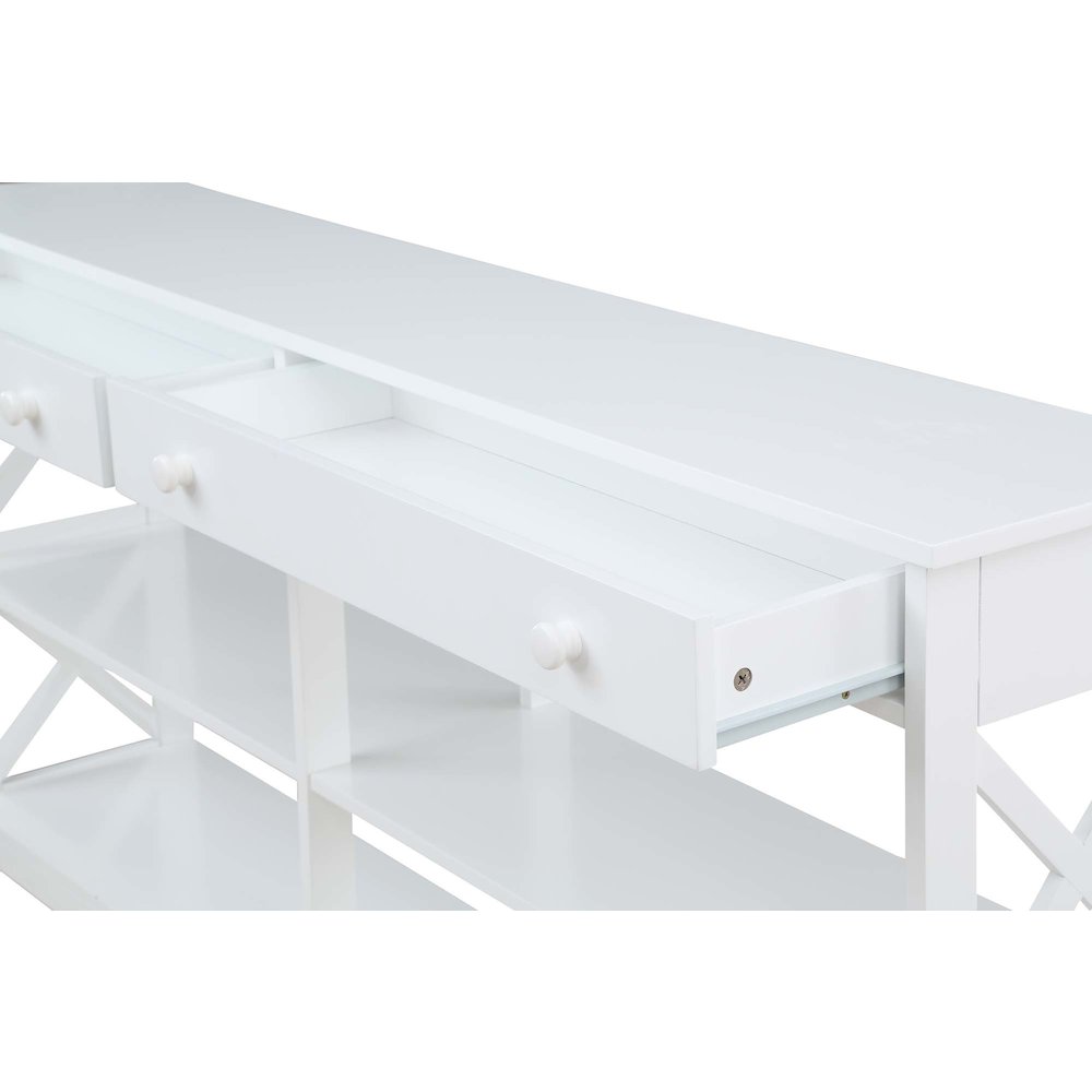Oxford 2 Drawer 60 inch Console Table with Shelves. Picture 5