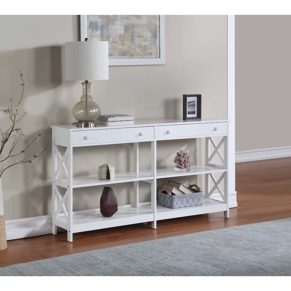 Oxford 2 Drawer 60 inch Console Table with Shelves. Picture 2