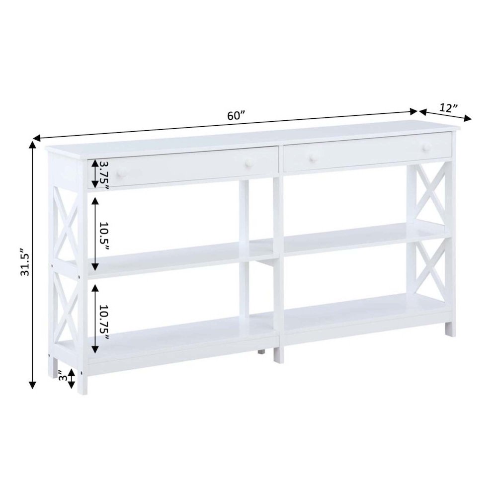 Oxford 2 Drawer 60 inch Console Table with Shelves. Picture 6