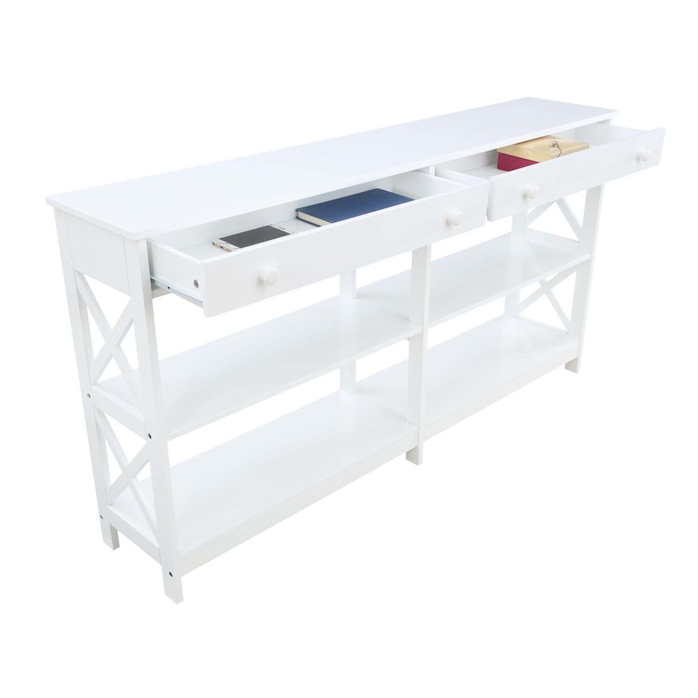 Oxford 2 Drawer 60 inch Console Table with Shelves. Picture 4