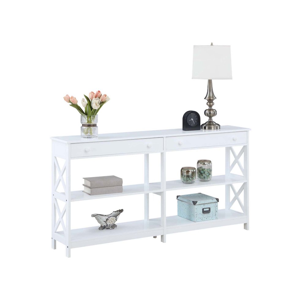 Oxford 2 Drawer 60 inch Console Table with Shelves. Picture 3