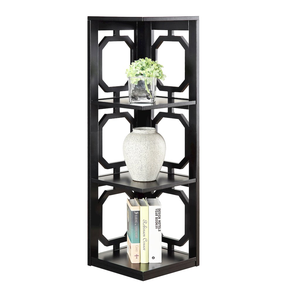 Omega 3 Tier Corner Bookcase, Black. Picture 3