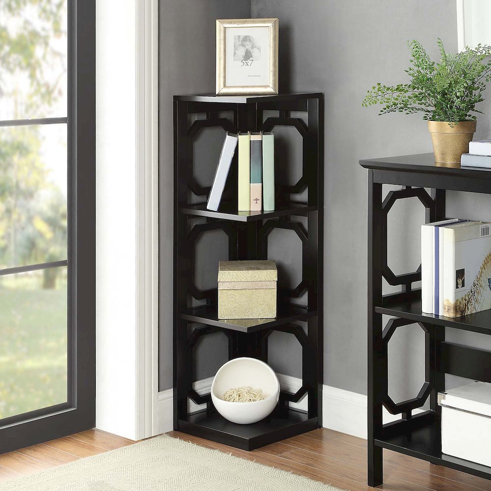 Omega 3 Tier Corner Bookcase, Black. Picture 2