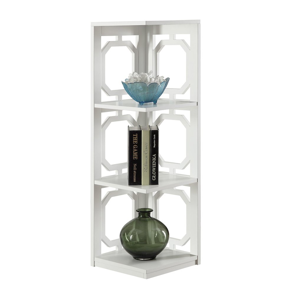 Omega 3 Tier Corner Bookcase, White. Picture 3