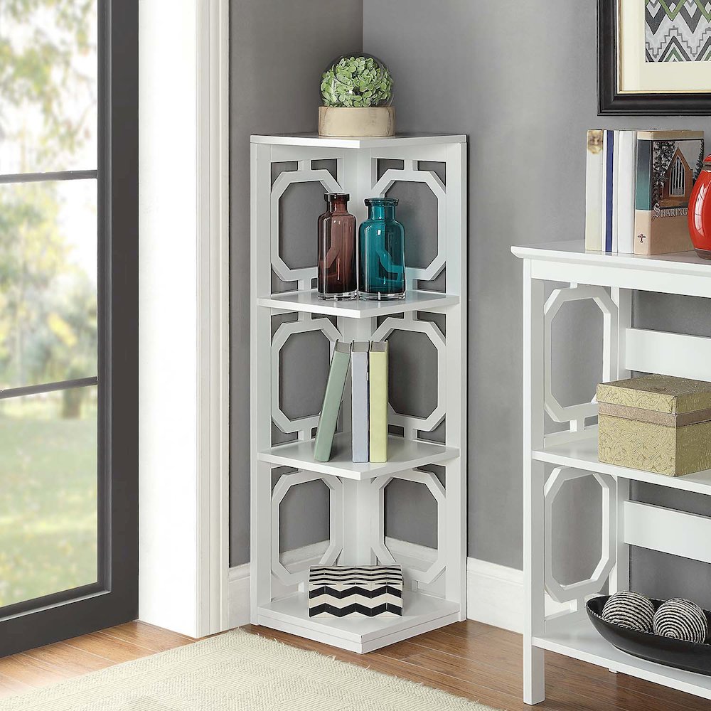 Omega 3 Tier Corner Bookcase, White. Picture 2