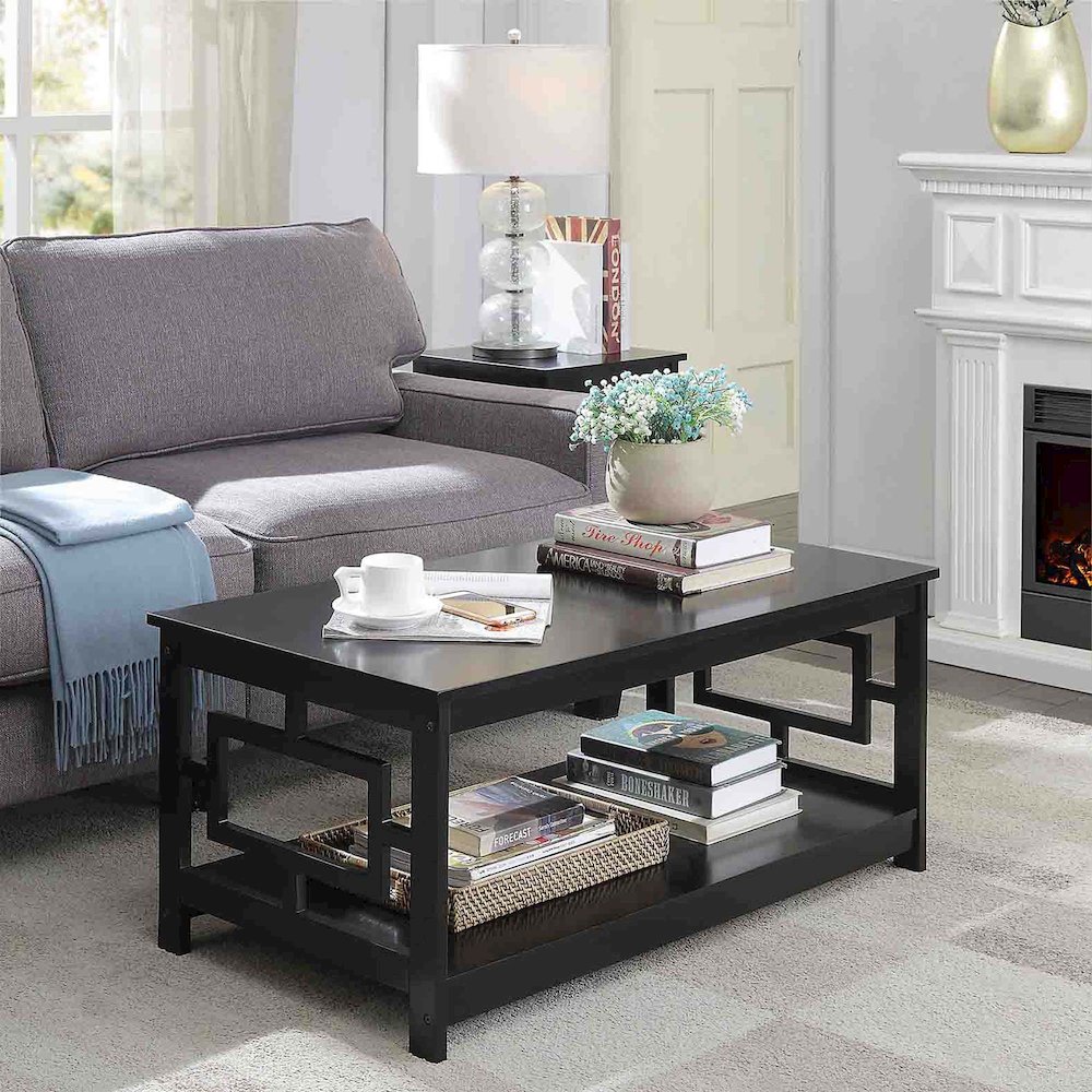 Town Square Coffee Table with Shelf, Black. Picture 2