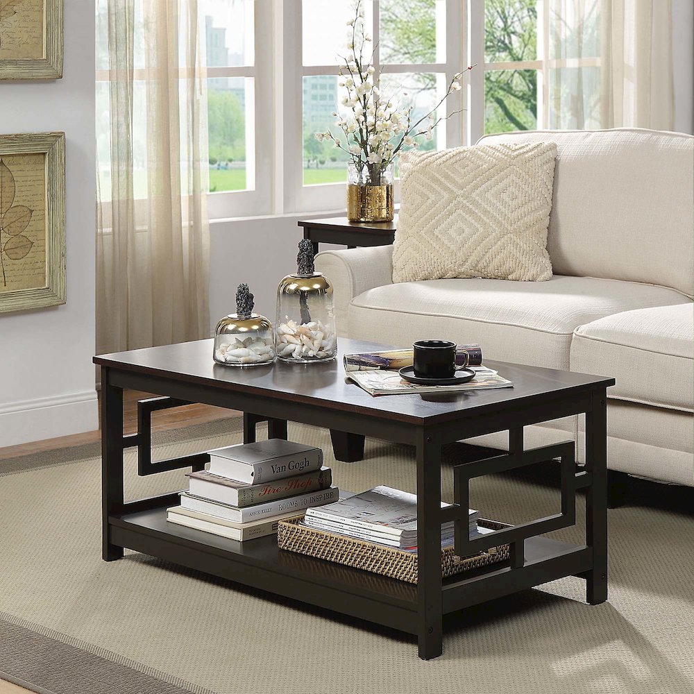 Town Square Coffee Table with Shelf, Espresso. Picture 2