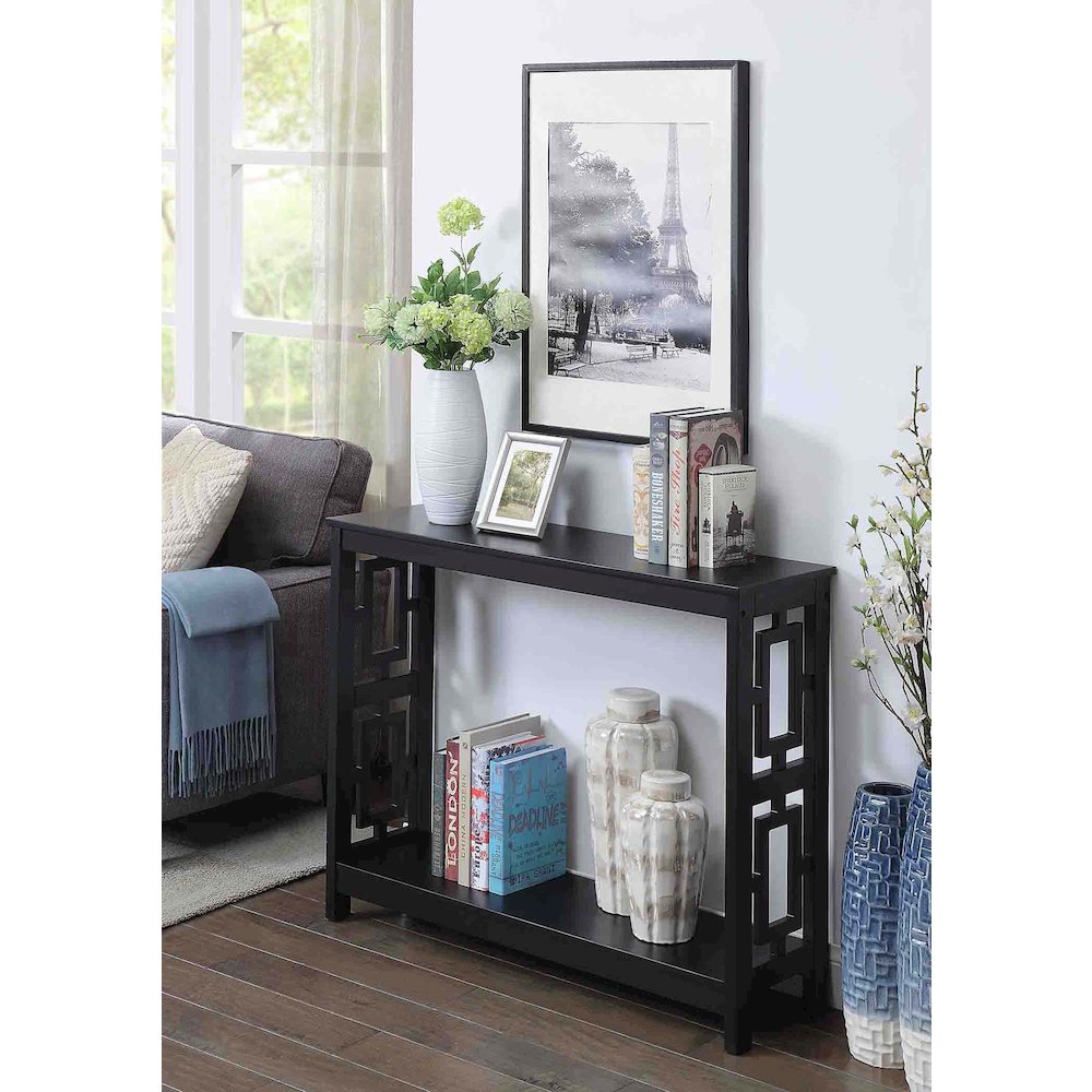 Town Square Console Table with Shelf, Black. Picture 2