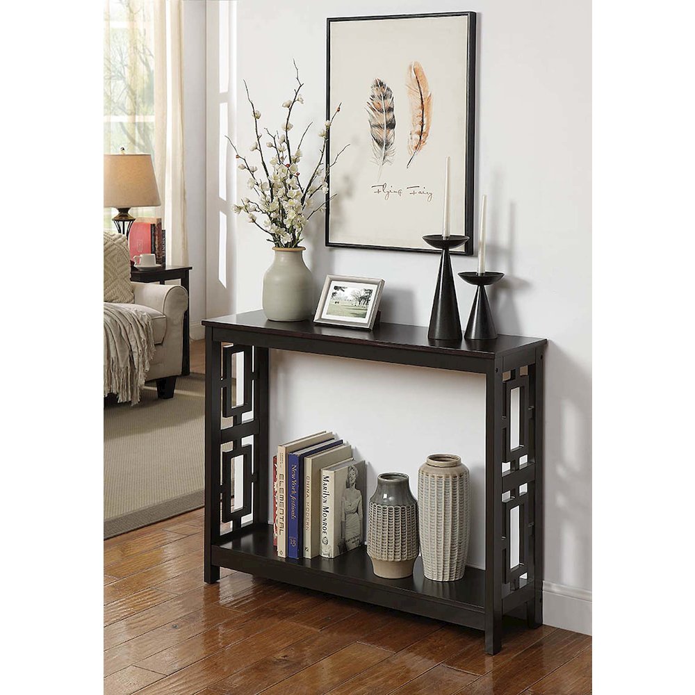 Town Square Console Table with Shelf, Espresso. Picture 2