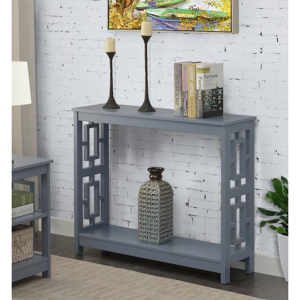 Town Square Console Table with Shelf, Gray. Picture 2