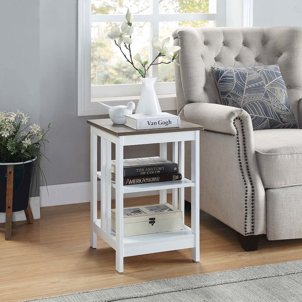 Mission End Table, Driftwood/White. Picture 2