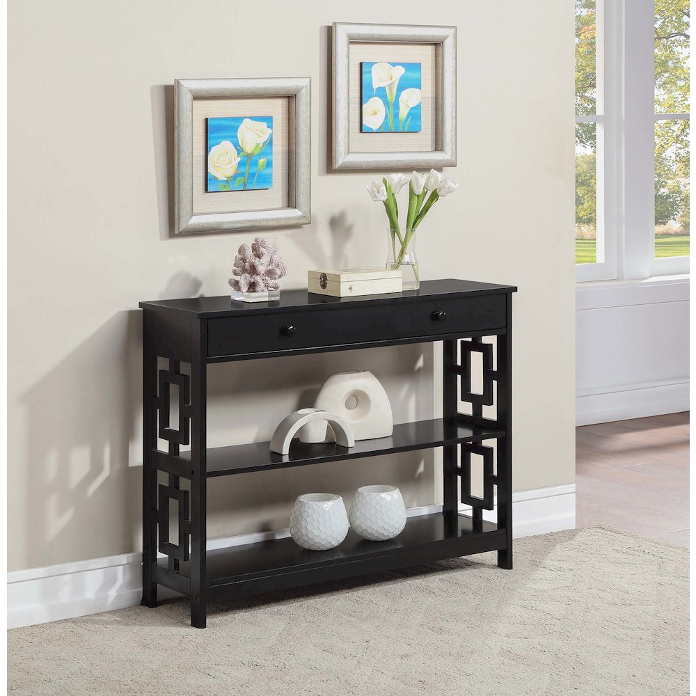 Town Square 1 Drawer Console Table, Black. Picture 2