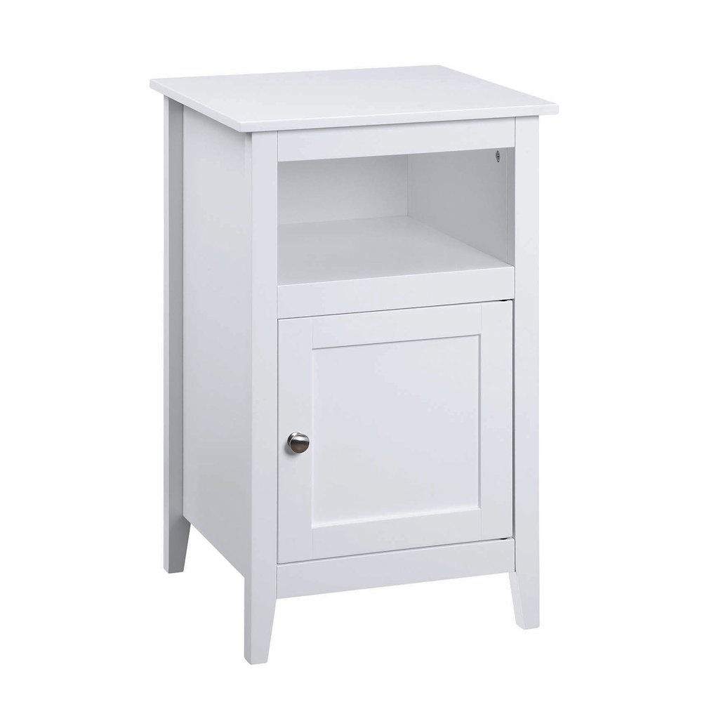 Designs2Go End Table with Storage Cabinet and Shelf, White. Picture 1