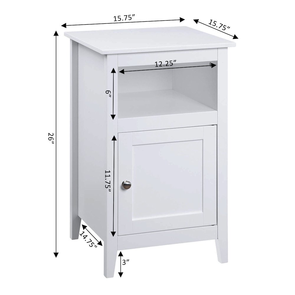 Designs2Go End Table with Storage Cabinet and Shelf, White. Picture 5