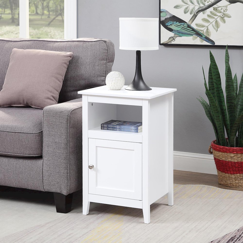 Designs2Go End Table with Storage Cabinet and Shelf, White. Picture 2
