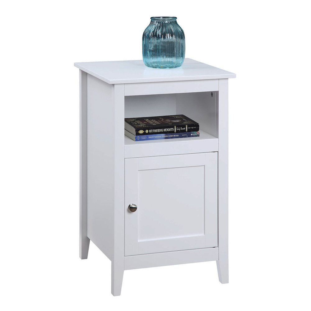 Designs2Go End Table with Storage Cabinet and Shelf, White. Picture 3