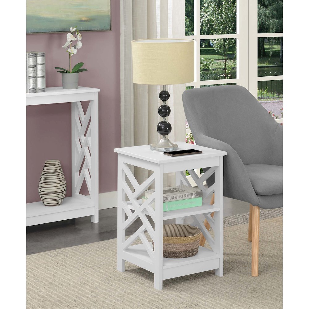 Titan End Table with Shelves, White. Picture 2