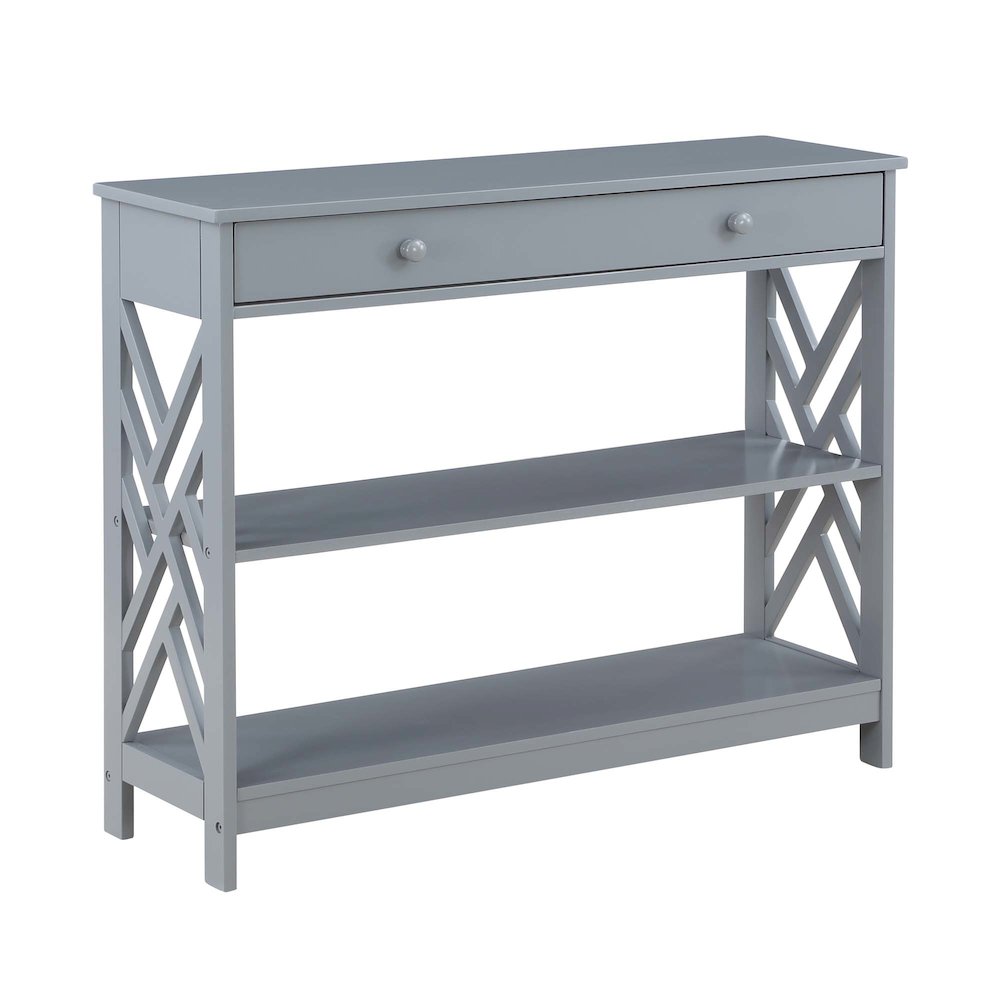 Titan 1 Drawer Console Table with Shelves, Gray. Picture 1