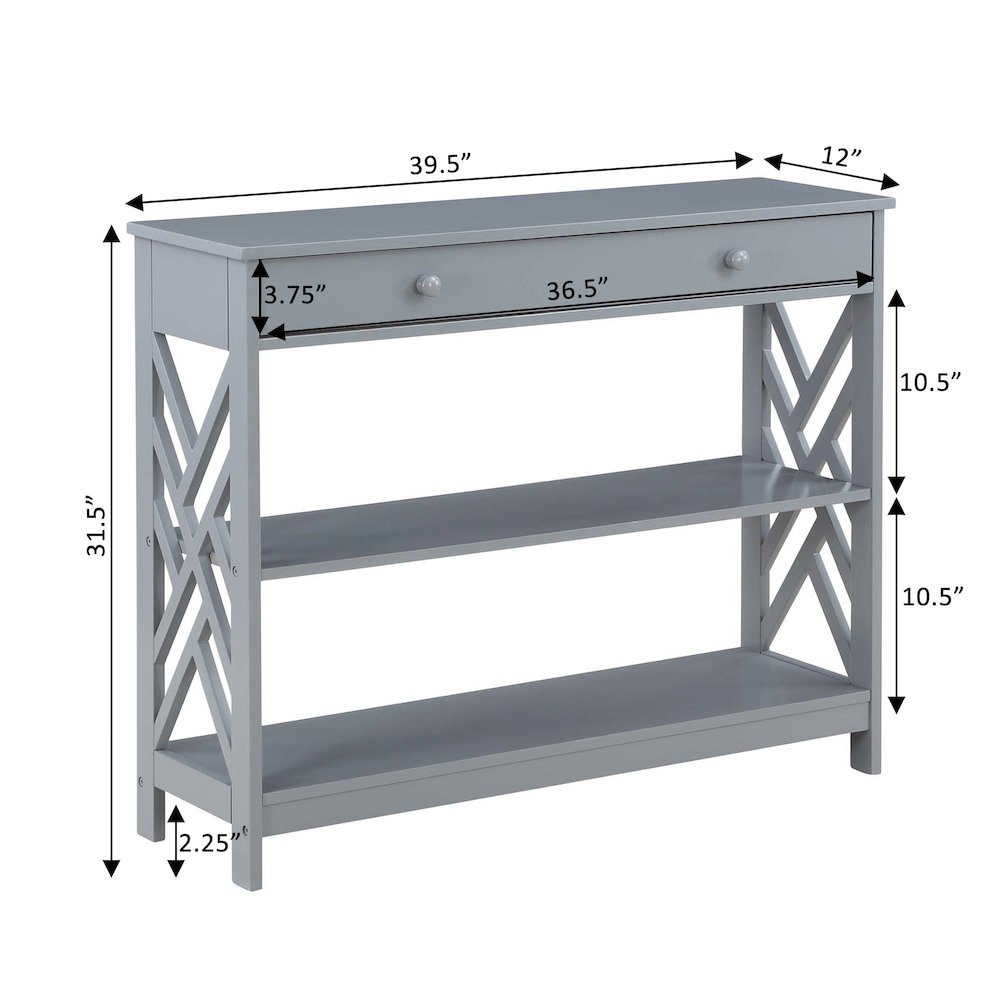 Titan 1 Drawer Console Table with Shelves, Gray. Picture 6