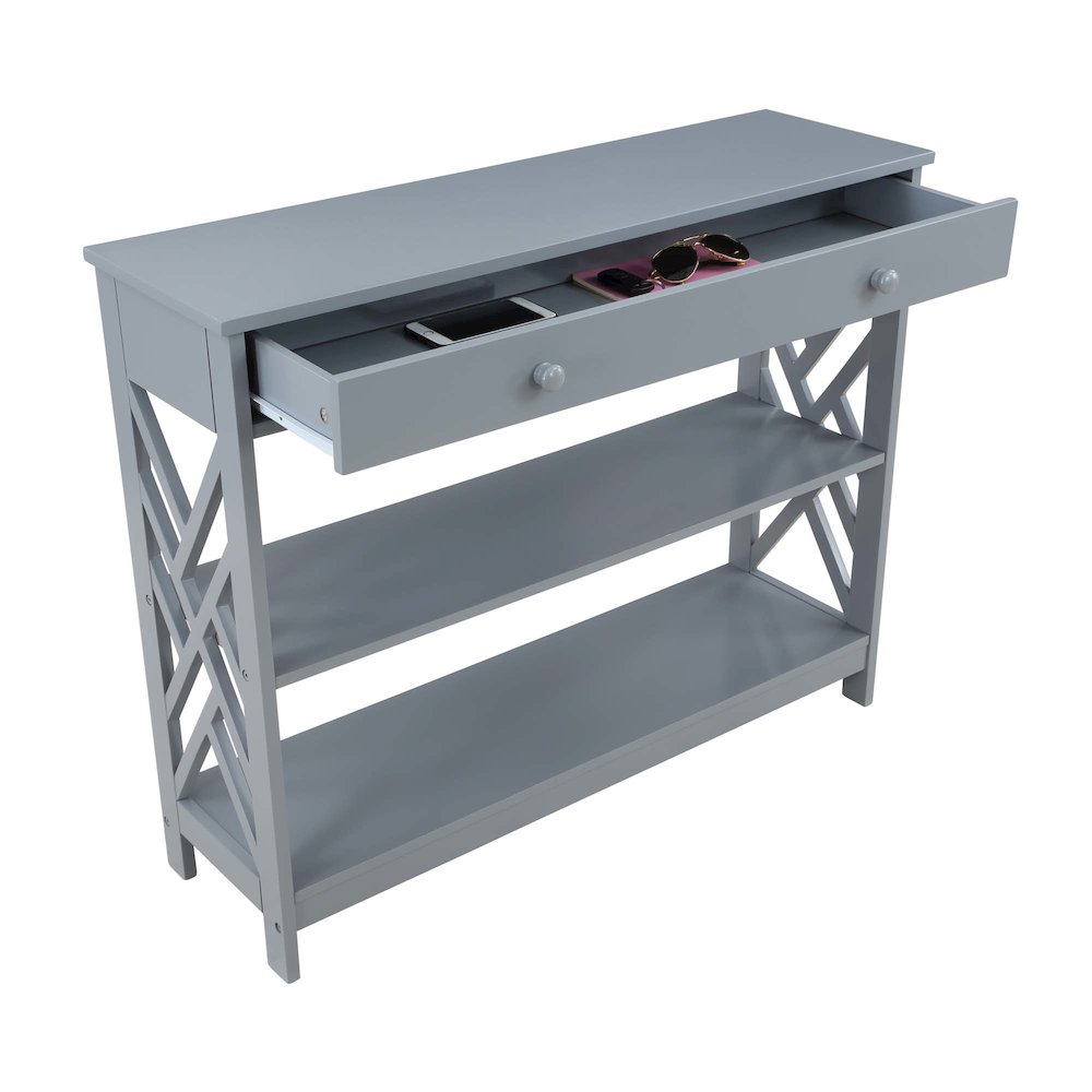 Titan 1 Drawer Console Table with Shelves, Gray. Picture 5