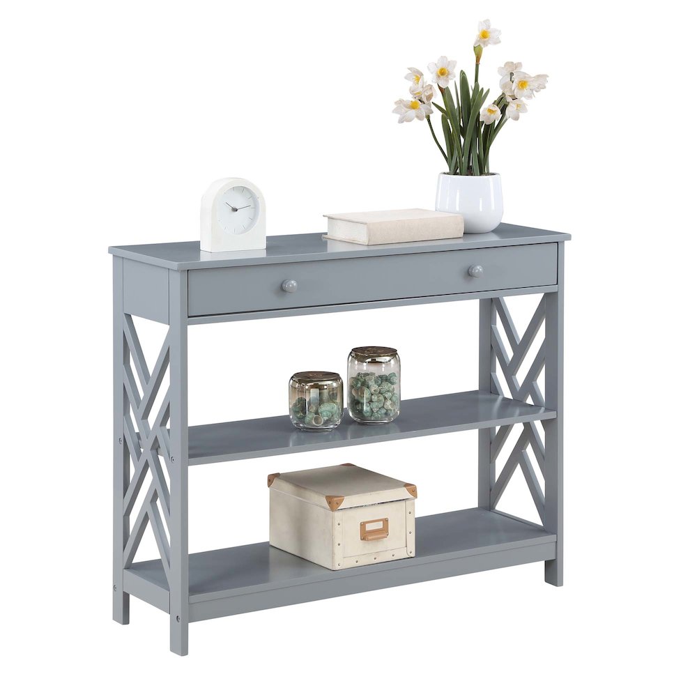 Titan 1 Drawer Console Table with Shelves, Gray. Picture 3