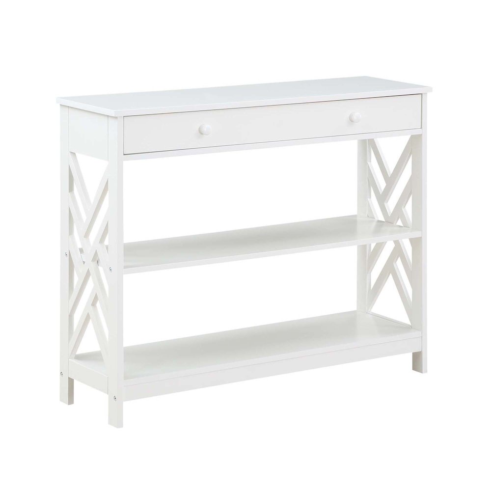 Titan 1 Drawer Console Table with Shelves, White. Picture 1
