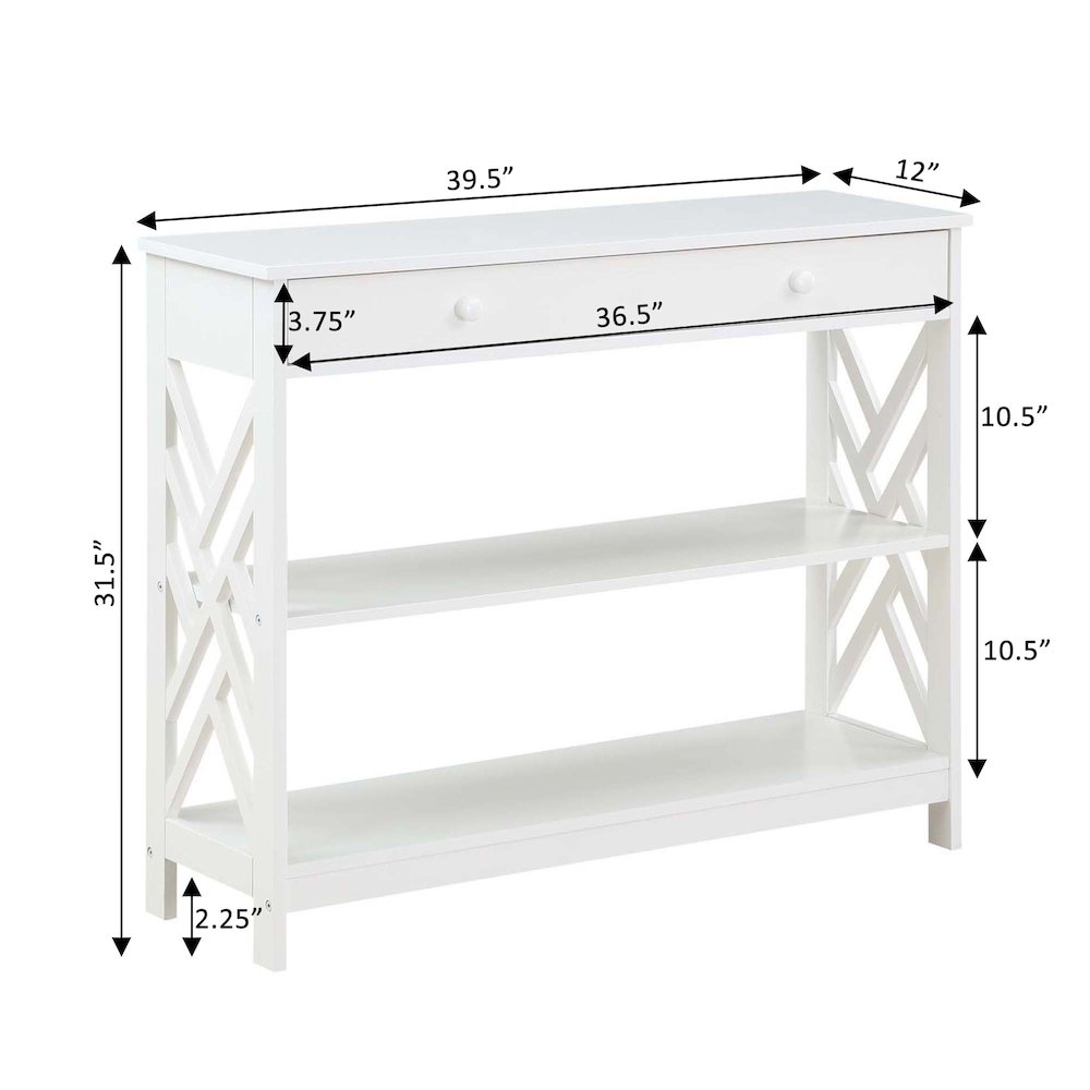Titan 1 Drawer Console Table with Shelves, White. Picture 6
