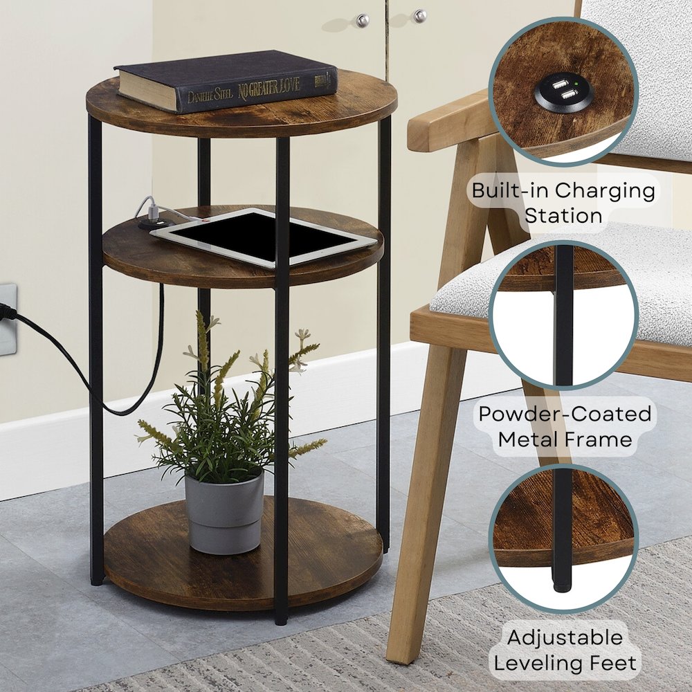 Designs2Go Simon 3 Tier End Table with USB Ports. Picture 4