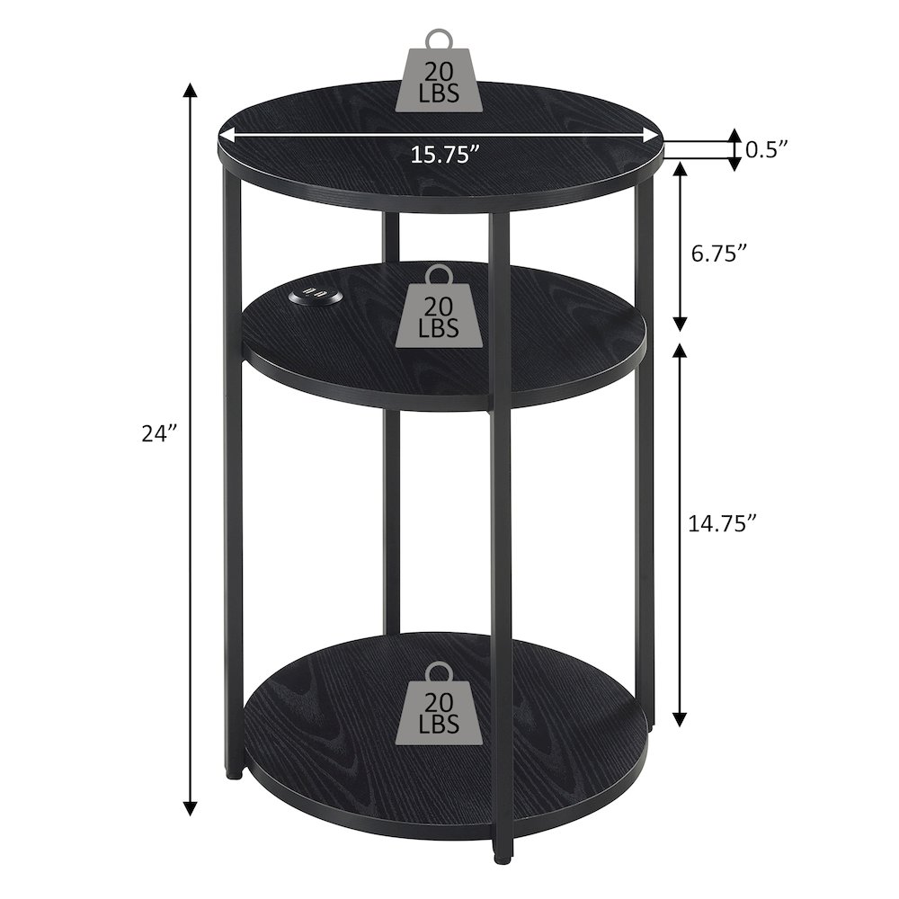 Designs2Go Simon 3 Tier End Table with USB Ports. Picture 9