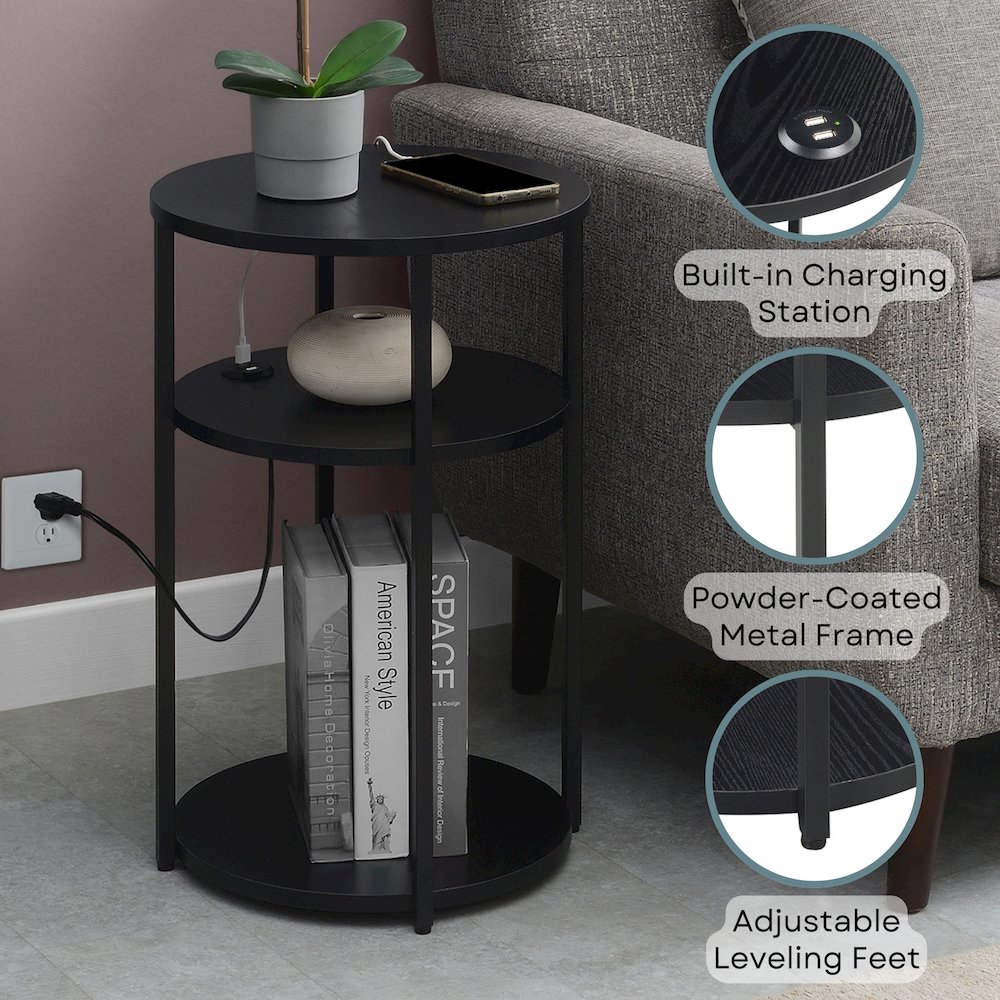 Designs2Go Simon 3 Tier End Table with USB Ports. Picture 4
