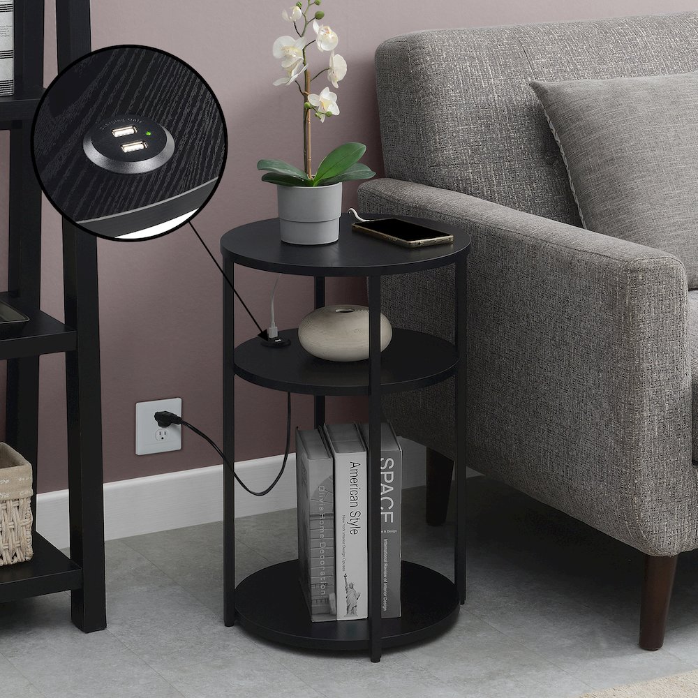 Designs2Go Simon 3 Tier End Table with USB Ports. Picture 2