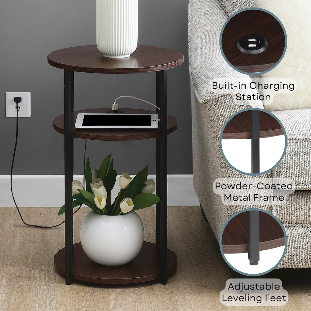 Designs2Go Simon 3 Tier End Table with USB Ports. Picture 3