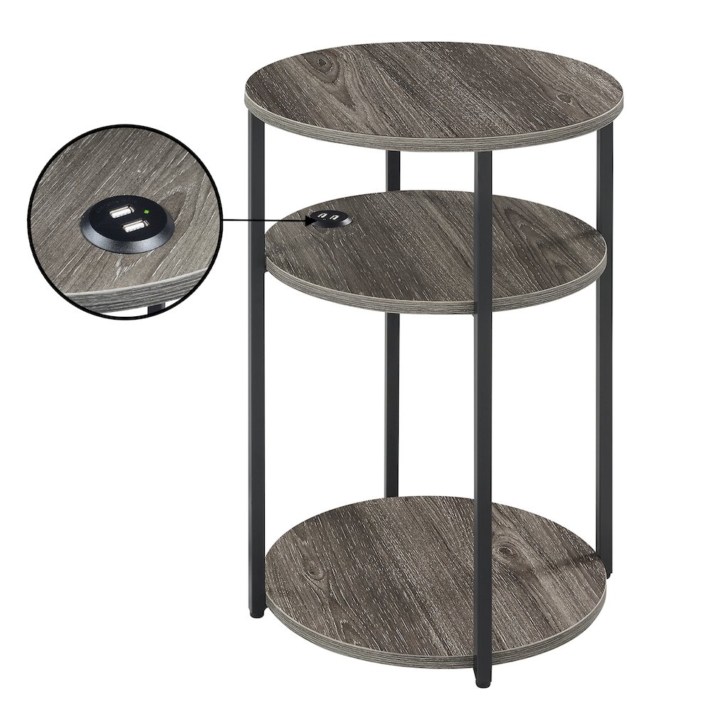 Designs2Go Simon 3 Tier End Table with USB Ports. Picture 1