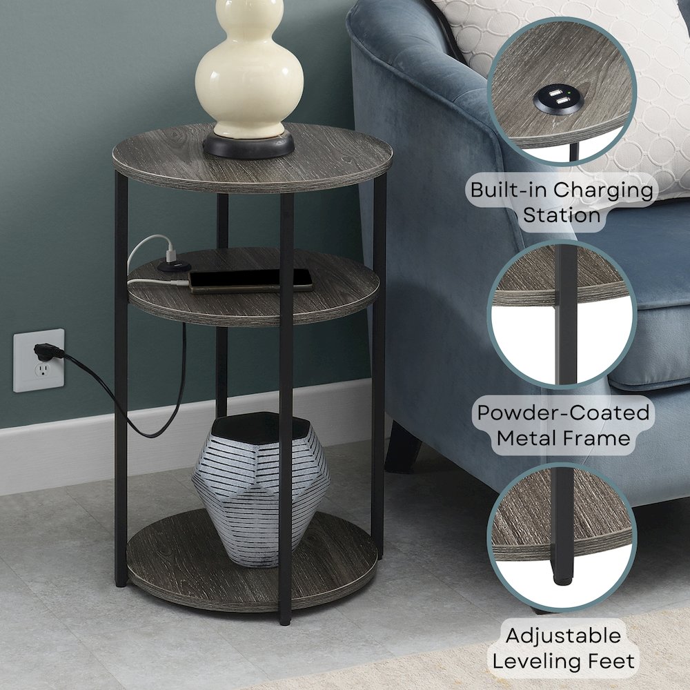 Designs2Go Simon 3 Tier End Table with USB Ports. Picture 4