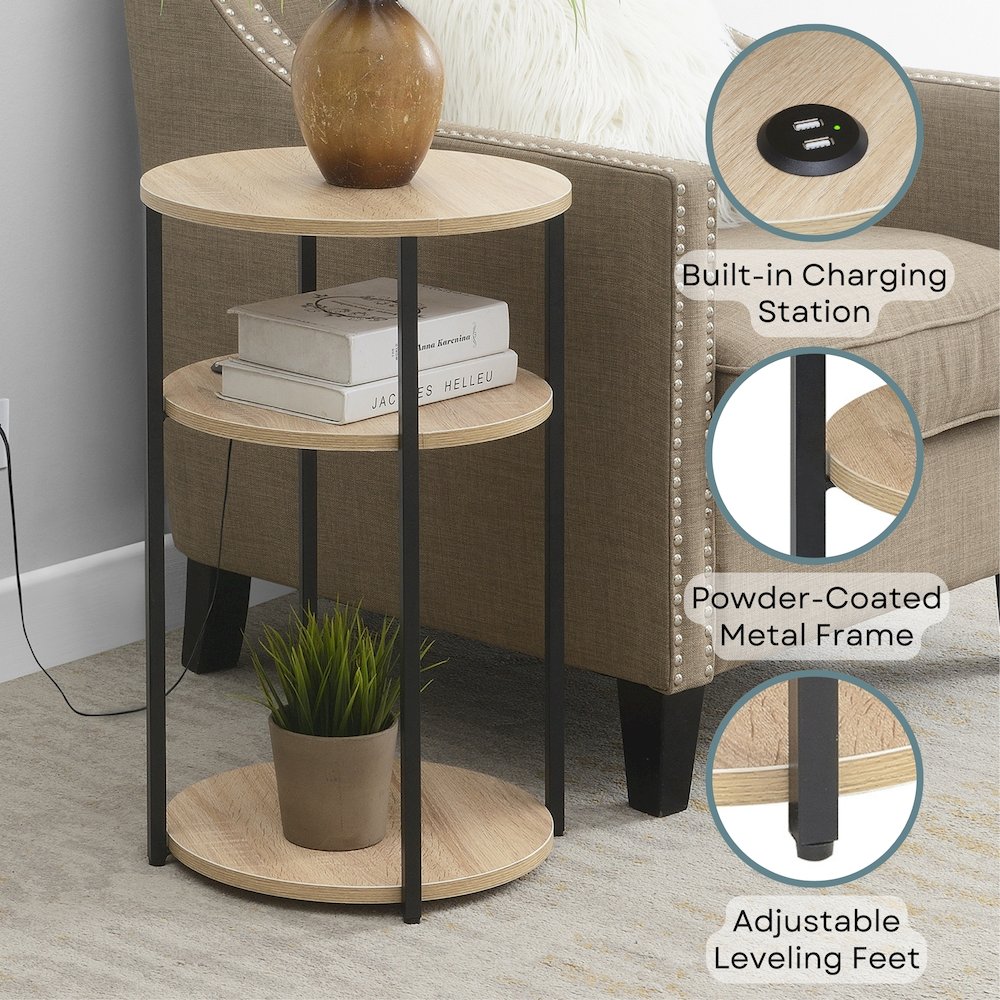 Designs2Go Simon 3 Tier End Table with USB Ports. Picture 3