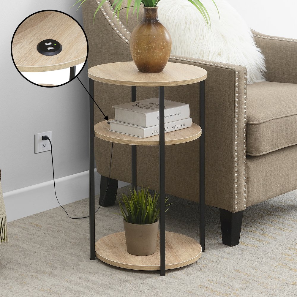 Designs2Go Simon 3 Tier End Table with USB Ports. Picture 2