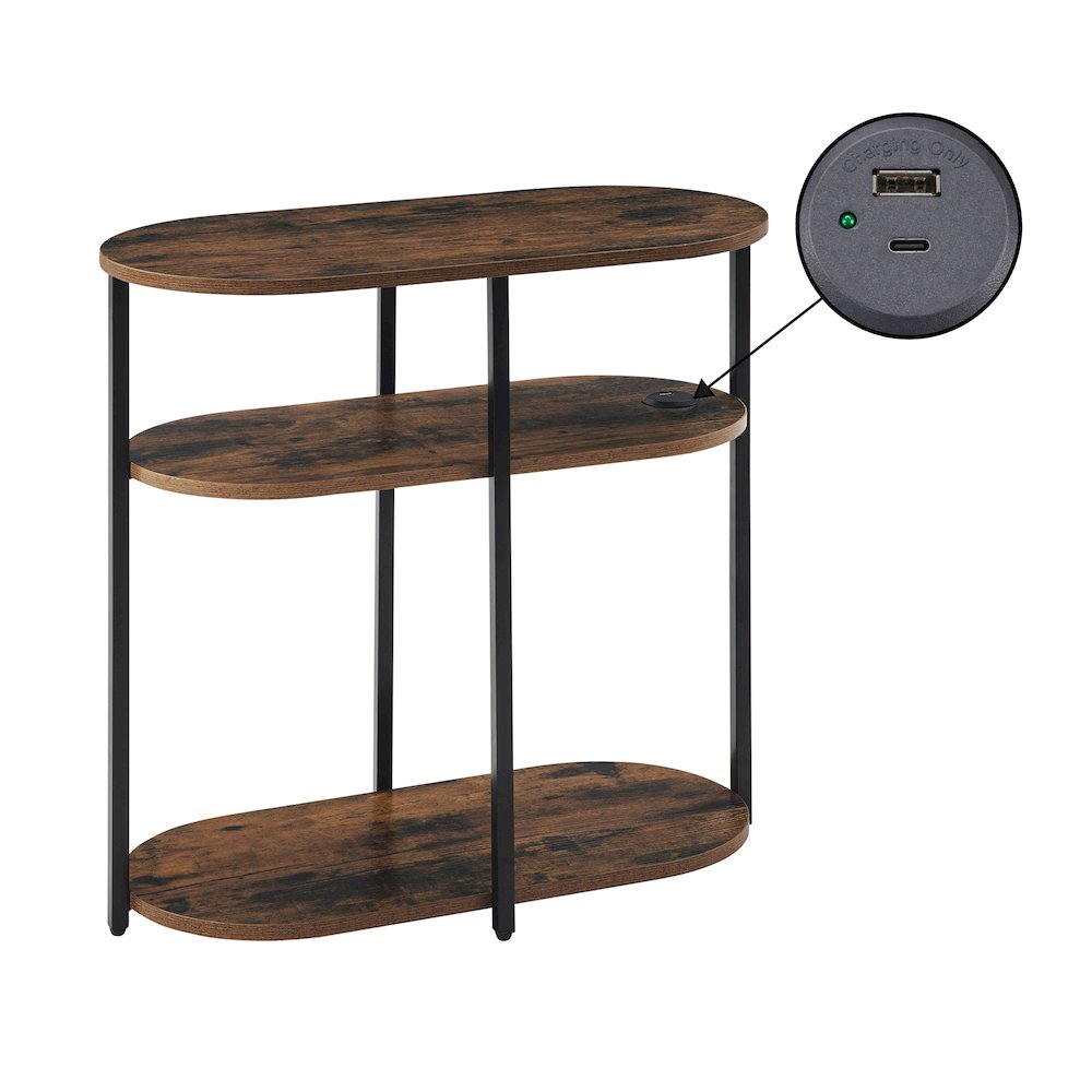Designs2Go Simon 3 Tier Oval Chairside End Table with USB Ports. Picture 1