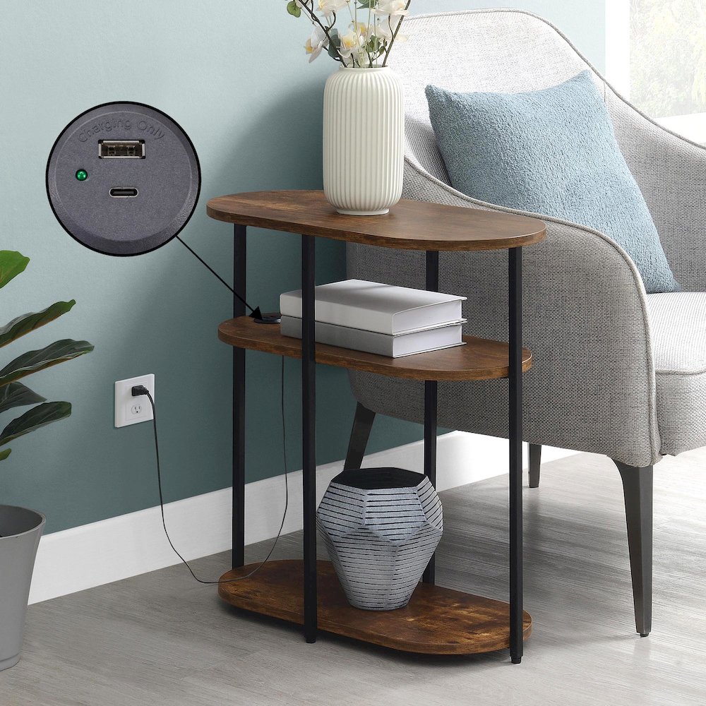 Designs2Go Simon 3 Tier Oval Chairside End Table with USB Ports. Picture 2