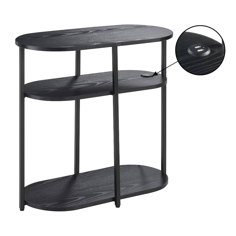 Designs2Go Simon 3 Tier Oval Chairside End Table with USB Ports. Picture 1