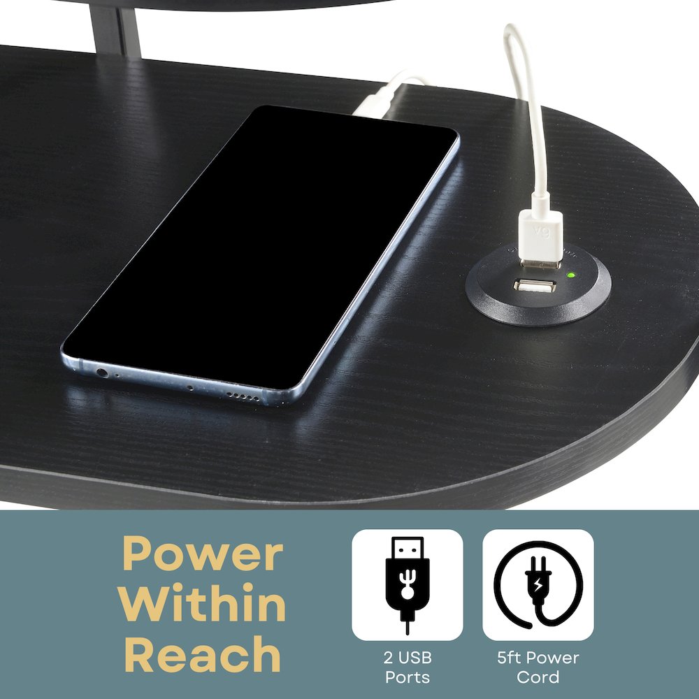 Designs2Go Simon 3 Tier Oval Chairside End Table with USB Ports. Picture 4