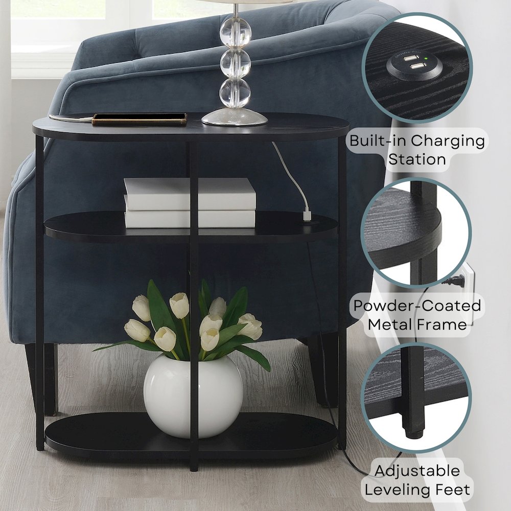 Designs2Go Simon 3 Tier Oval Chairside End Table with USB Ports. Picture 3