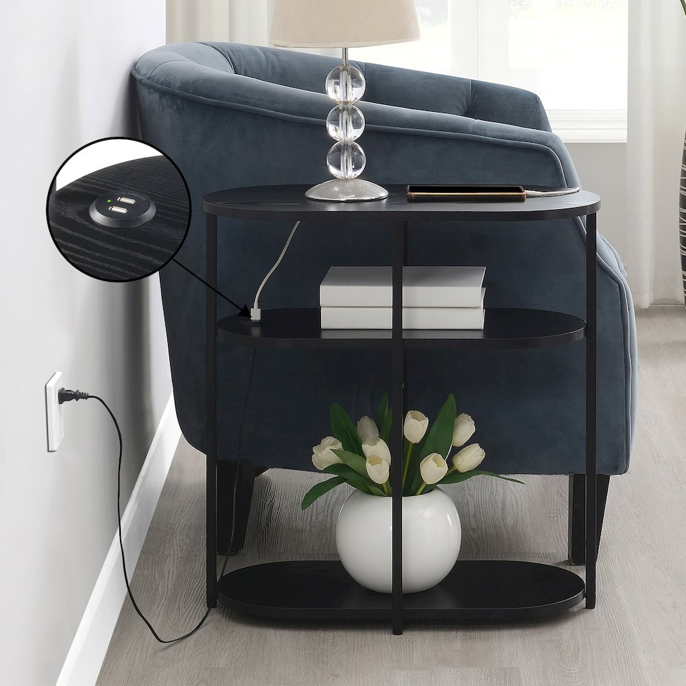 Designs2Go Simon 3 Tier Oval Chairside End Table with USB Ports. Picture 2