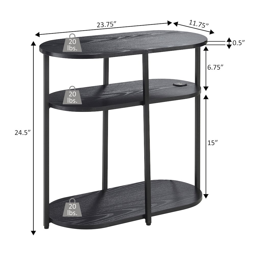 Designs2Go Simon 3 Tier Oval Chairside End Table with USB Ports. Picture 8
