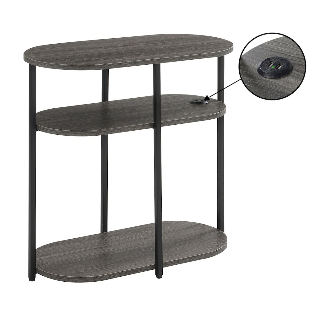Designs2Go Simon 3 Tier Oval Chairside End Table with USB Ports. Picture 1