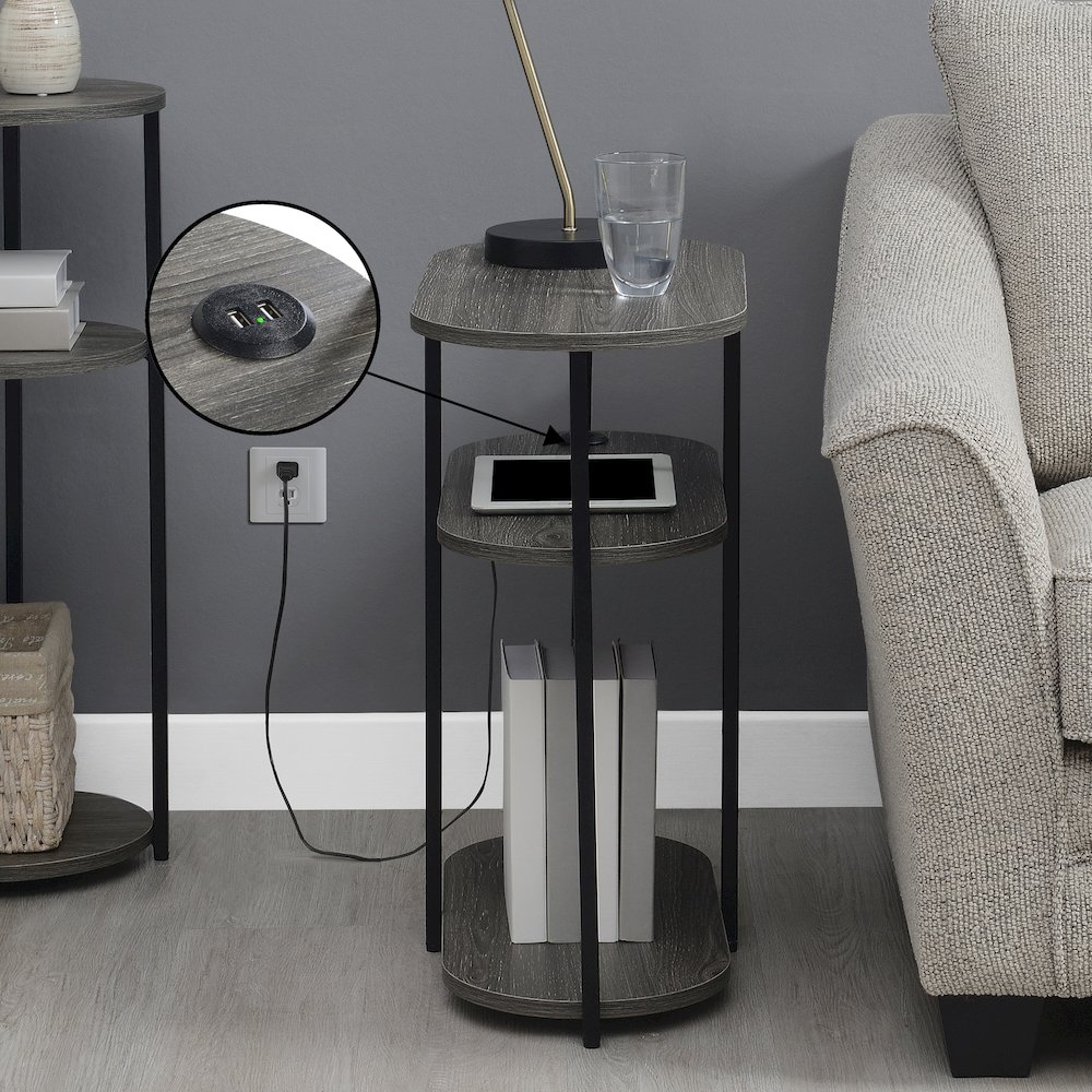 Designs2Go Simon 3 Tier Oval Chairside End Table with USB Ports. Picture 2